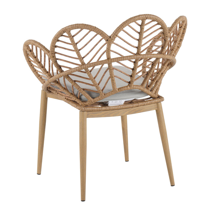 Kirk - Outdoor Patio 7 Pieces Chat Set With Wicker Chairs Cushions & Table - Beige / Light Brown / Teak