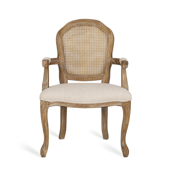 French Country Style Dining Chair Set With Cane Webbing Backrest - Beige