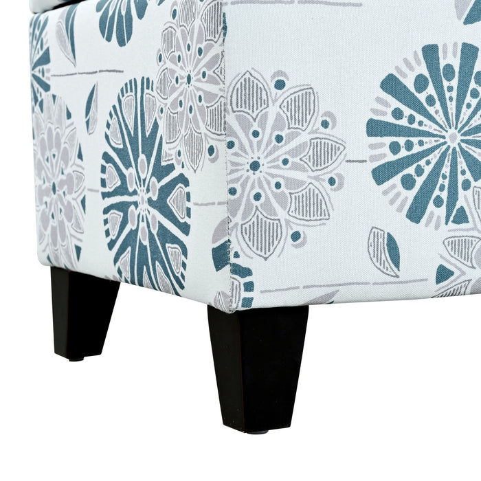 Luxury Storage Ottoman With Floral Patterned Fabric, Soft-Close Hinges, Multi Functional