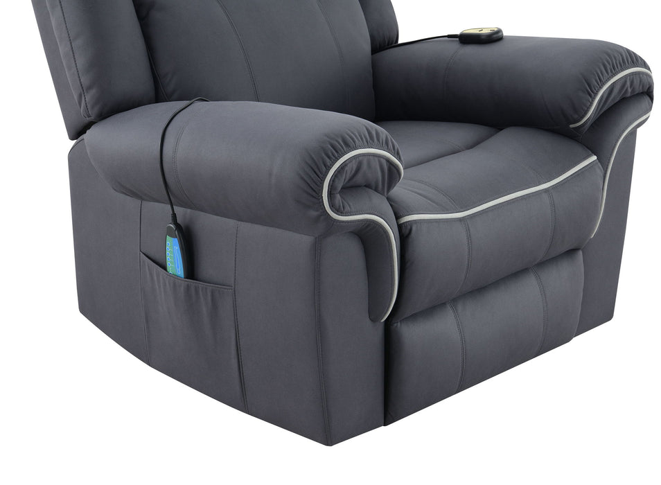 Domana - Polished Microfiber Power Nirion Recliner With Lift Heating Massage Chair - Dark Blue