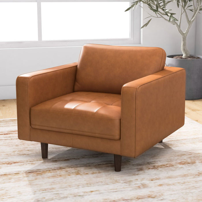 Catherine - Leather Lounge Chair Leather - Brown / Tan