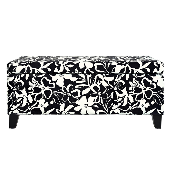 Luxury Storage Ottoman With Floral Patterned Fabric, Soft-Close Hinges, Multi Functional