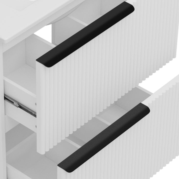 Fluted Bathroom Vanity With Ceramic Sink, Freestanding Cabinet