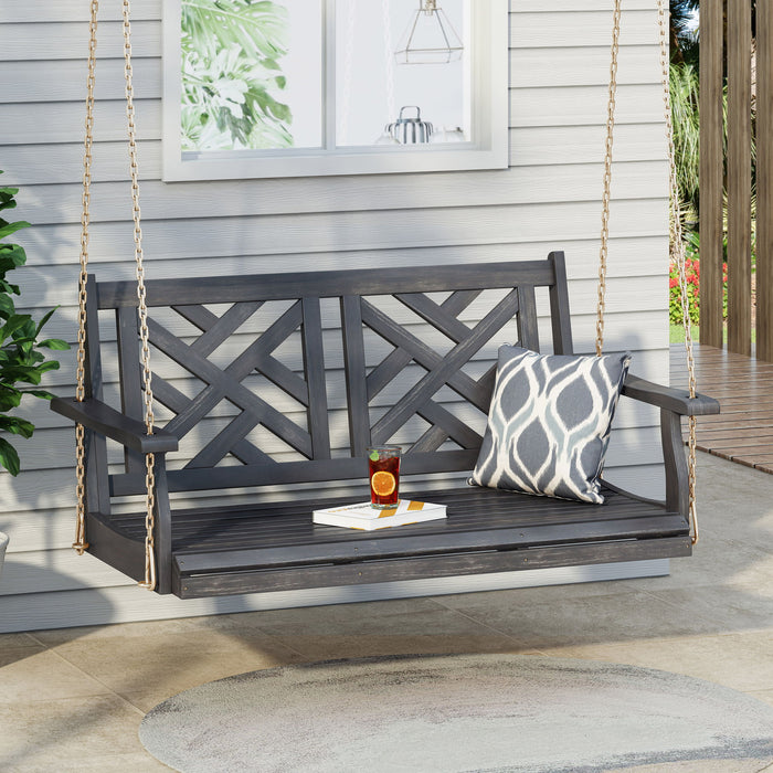 Alejandro - Acacia Wood Porch Swing With Slat Panel Seating