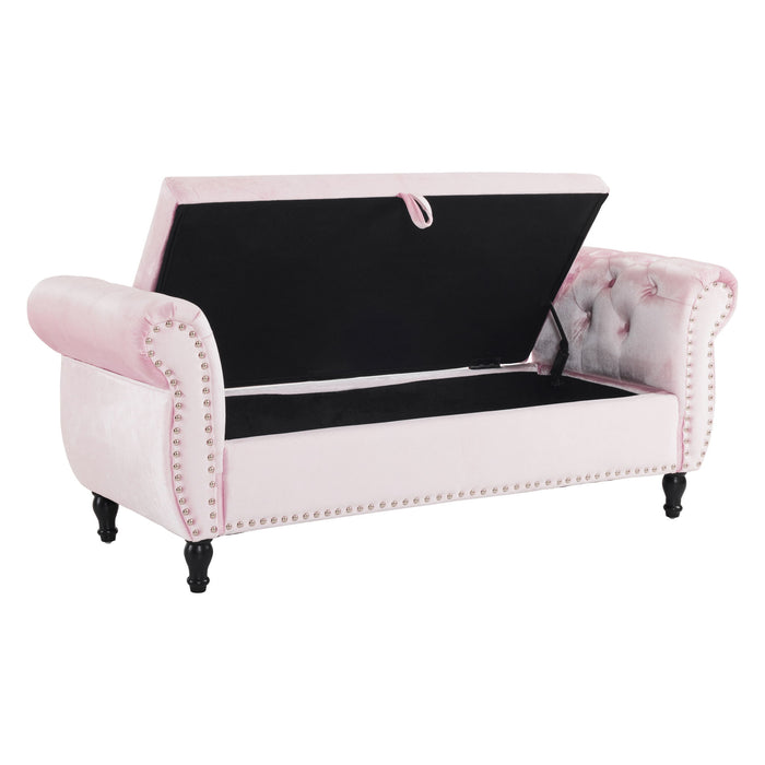 Luxurious Velvet Multifunctional Storage Ottoman Bench With Pillow