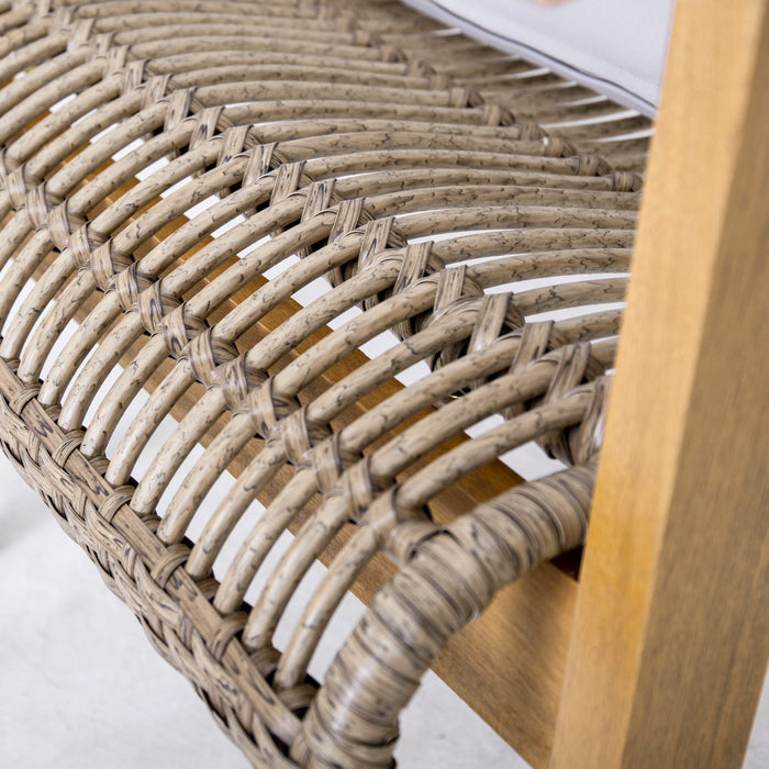 Acacia Wood Cape Woven Wicker Large Lounge Chair With Pillow For Patio, Deck, Yard, Lawn And Garden Seating Wicker (Set of 2) - Teak