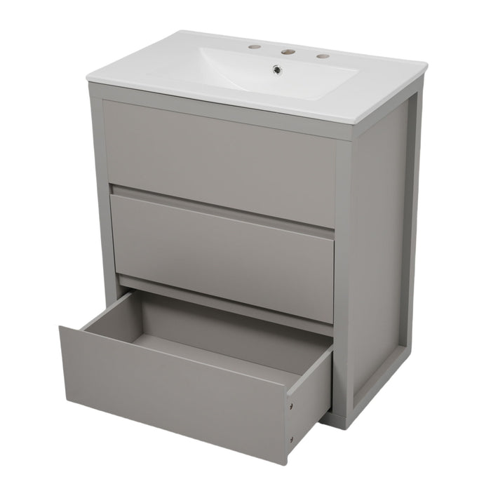 Freestanding Bathroom Vanity With Ceramic Sink, 2 Full Extension Drawers