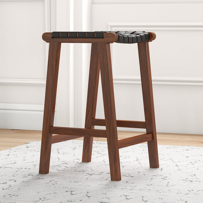 James - Mid-Century Modern Genuine Leather Counter Stool
