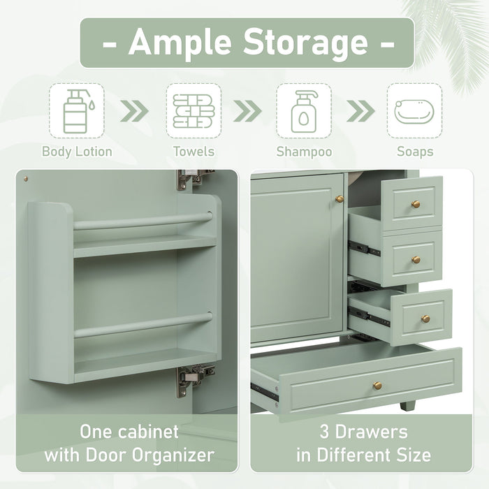 Freestanding Bathroom Vanity With Sink, Soft Close Door, 3 Drawers