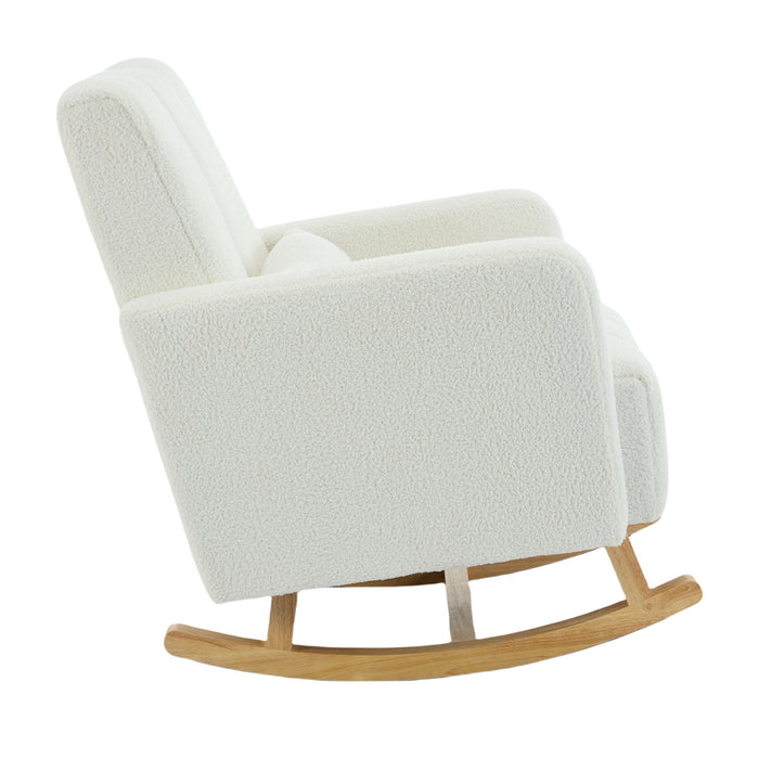 Accent Rocking Chair With Pillow, Spacious & Comfortable Seating For Living Room Or Bedroom - Cream White