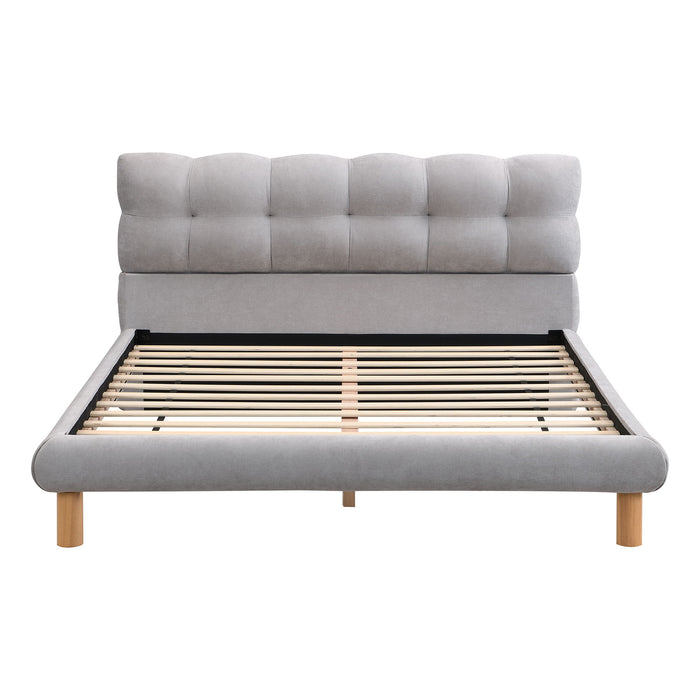 Upholstered Platform Bed Frame With Cookie Shaped Headboard