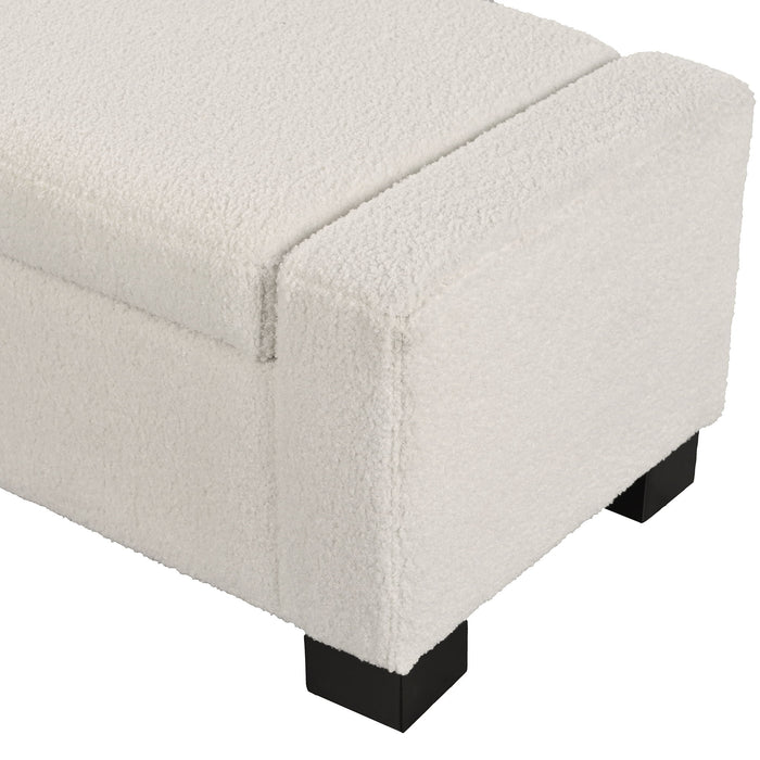 Textured Boucle Ottoman Bench With Hinged Lid For Seating And Storage - Beige