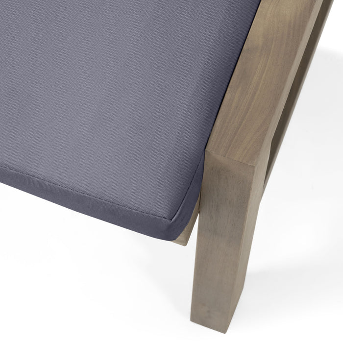 Acacia Wood Outdoor Ottomans With Cushion, (Set of 2)