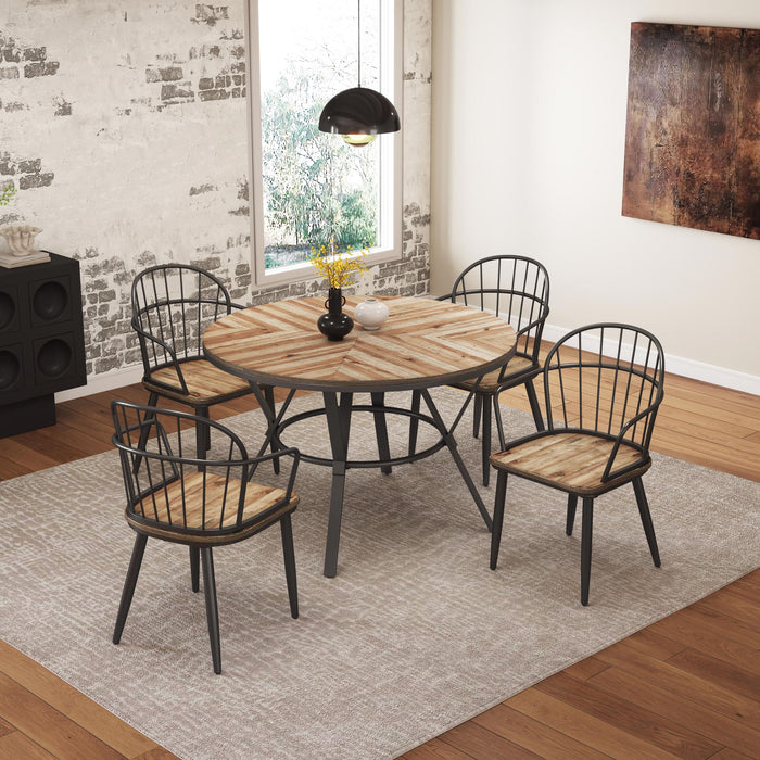 Modern Style Indoor Dining Round Table With Metal Legs - Light Birch