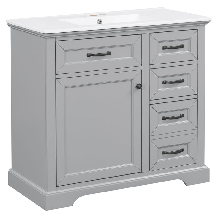 36" Bathroom Vanity With Sink, 2 Tip-Out Drawers, Soft Close Hinges