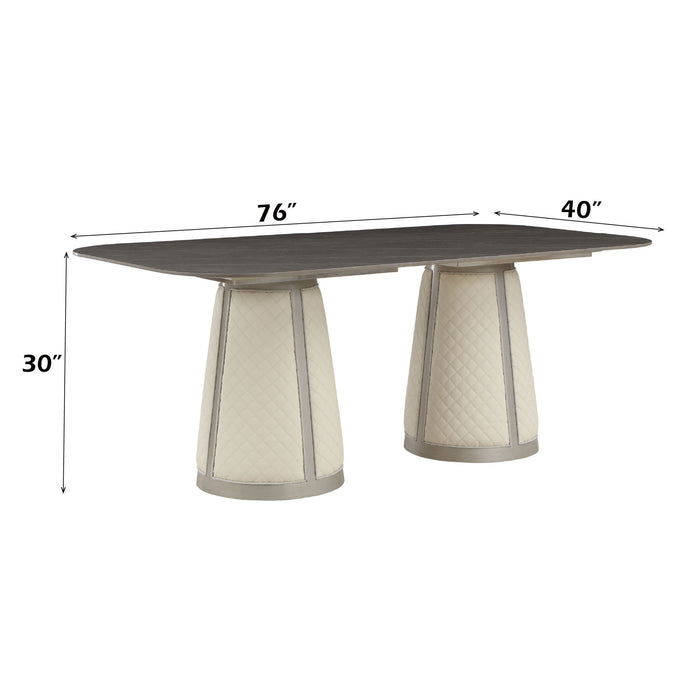 Kasa - Sintered Stone Top Dining Table - Stone Gray / Champagne