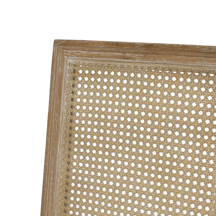 French Country Dining Chair With Rectangular Cane Backrest And Smooth Upholstered Seating