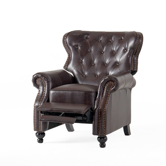 Contemporary Style Push Back Recliner With Button Tufted Stitching And Nailhead Trim