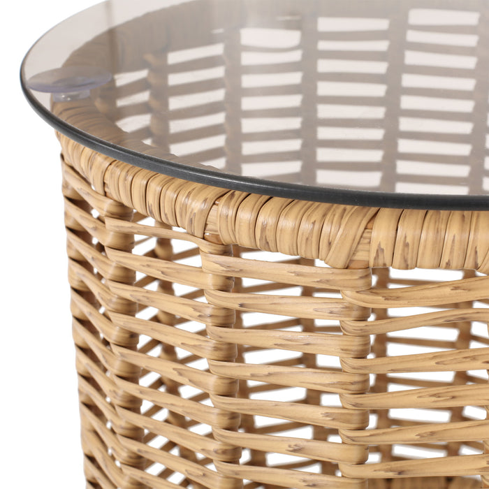 Boho Arias - Side Table With Tempered Glass Top And Rattan Wrap