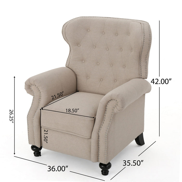 Contemporary Style Push Back Recliner With Button Tufted Stitching And Nailhead Trim