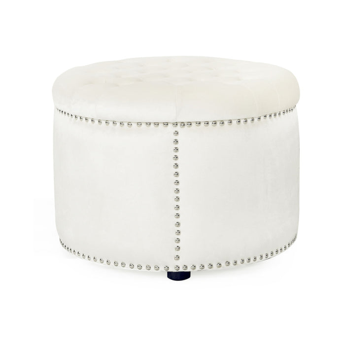 Elegant Round Ottoman Footstool With Studded Rim