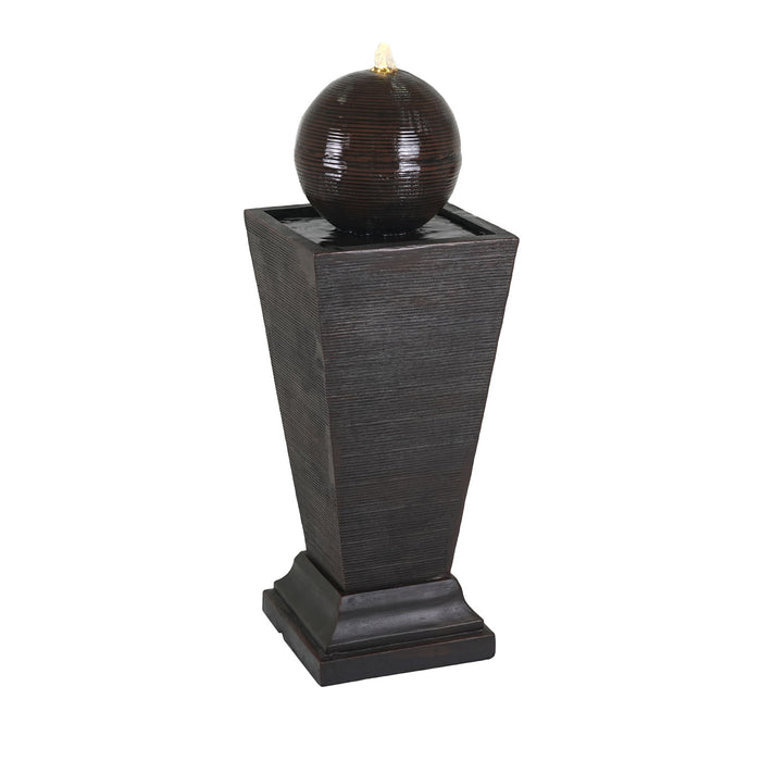 35.5" Tall Column Fountain With LED Lights, Retro Outdoor Decor, Weather Resistant Feature - Dark Brown