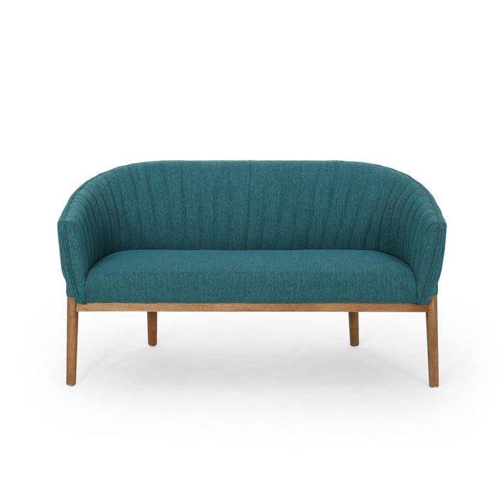 Mid Century Modern Loveseat With Channel Stitched Backrest
