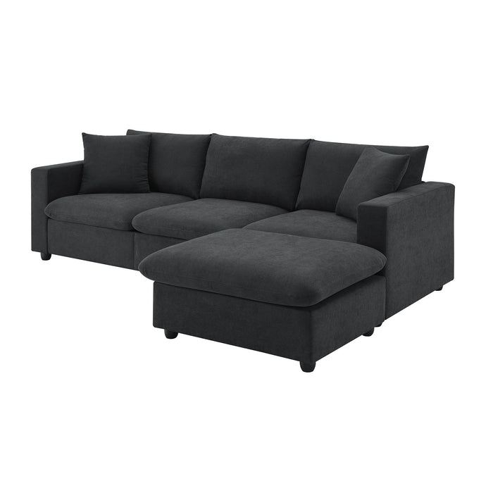 Modern Sectional Sofa With Throw Pillows, Cloud L Shaped Couch Set With Wide 4 Seat Comfy Couch Set With Movable Ottoman