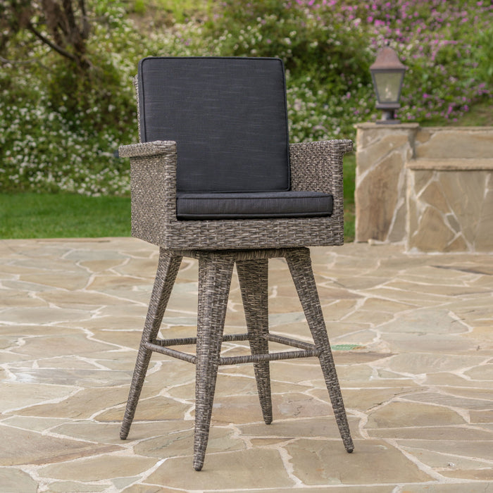 Outdoor Rattan Swivel Barstool With Water Resistant Cushion - Mixed Black / Dark Gray
