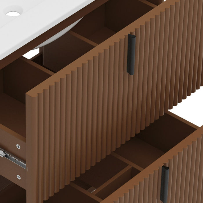 Fluted Bathroom Vanity With Ceramic Sink, Freestanding Design