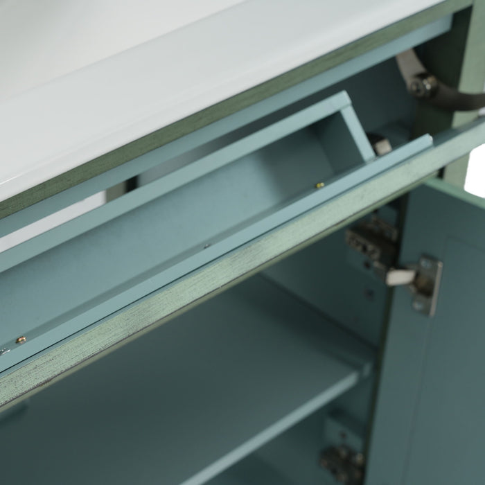 Bathroom Vanity With Rectangle Sink, Tip Out Tray - Antique Blue Green