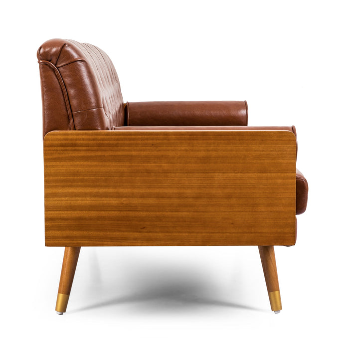 Adelaide - Mid Century Modern Tufted Sofa With Rolled Accent Pillows - Light Brown