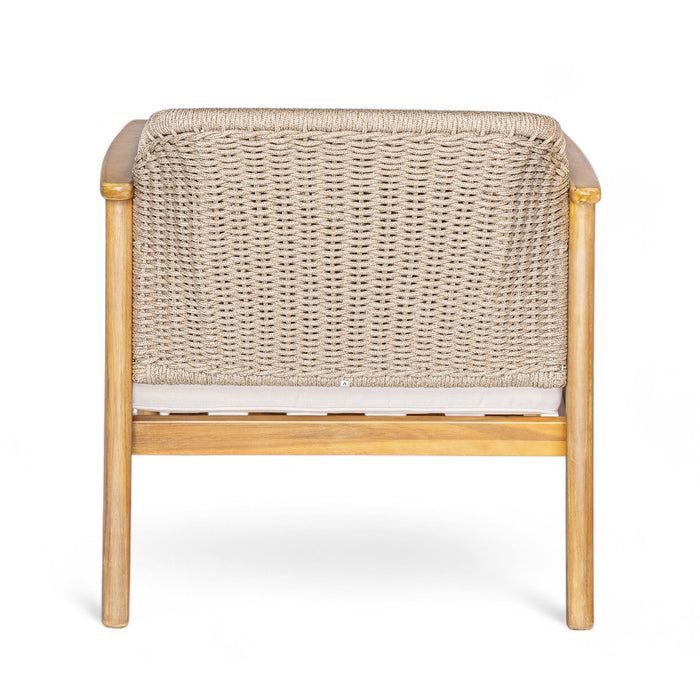 2 Piece Outdoor Acacia Wood Patio Club Chair, Patio Furniture Arm Chair With Woven Rope Backrest, Deep Seating For Porch - Light Teak / Beige