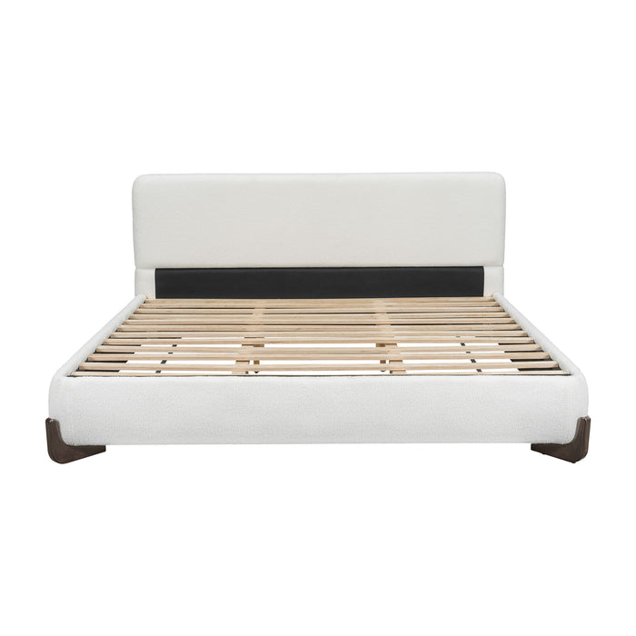 Elegant Boucle Upholstered Bed With Solid Wood Legs