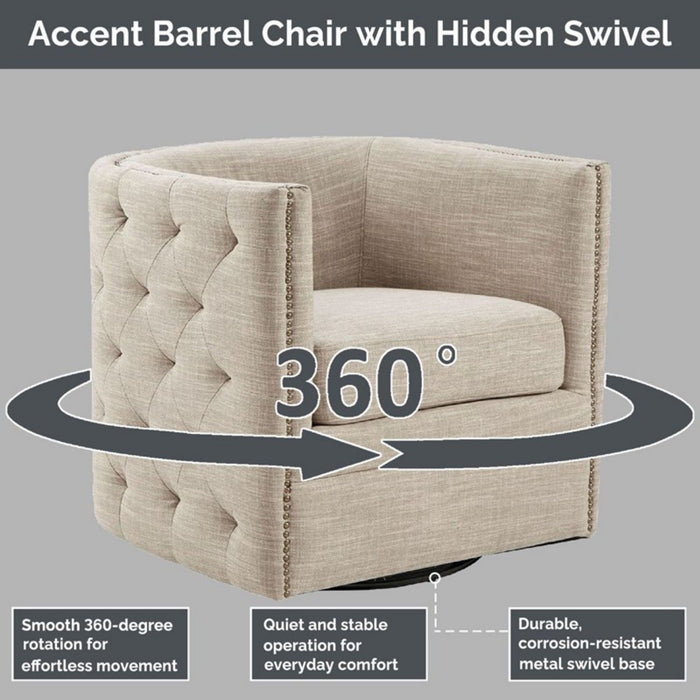 Swivel Chair With Tufted Barrel Design And Nailhead Accents