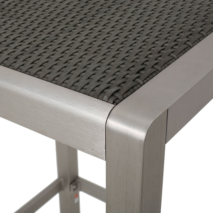Outdoor 43" Aluminum Bar Table With Rattan Table Top - Gray / Silver