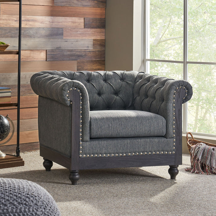 Luminex - Tufted Upholstered Club Chair With Nailhead Accents And Scrolled Tuxedo Arms