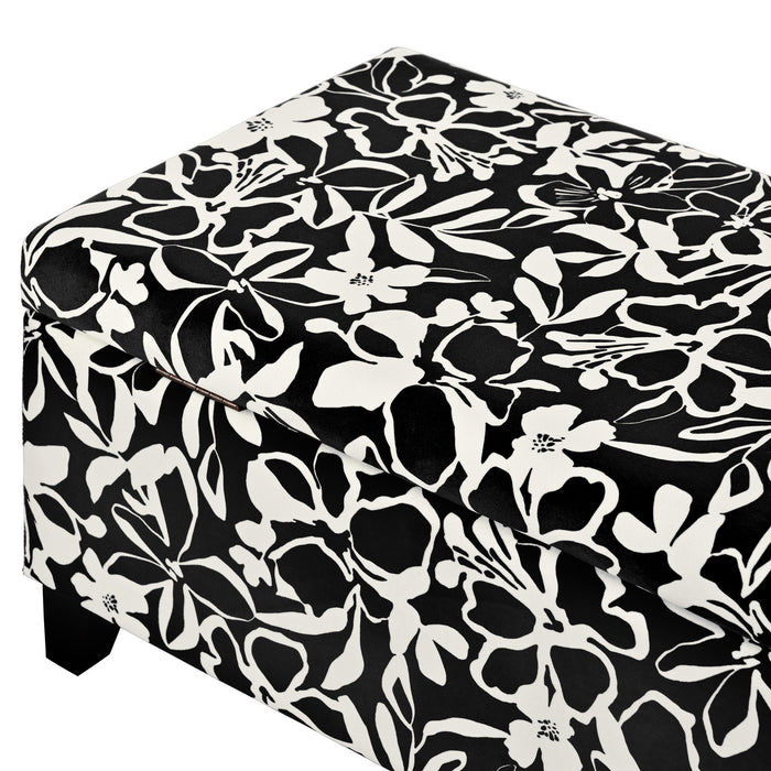 Luxury Storage Ottoman With Floral Patterned Fabric, Soft-Close Hinges, Multi Functional