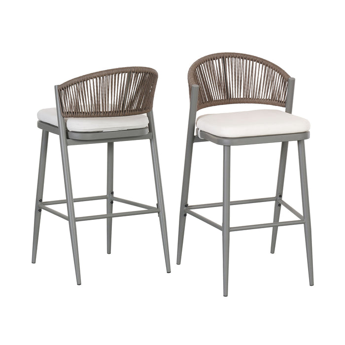 Outdoor Bar Height Metal Frame Counter Stools With Scallop Shaped Backrest & Water Resistant Cushions