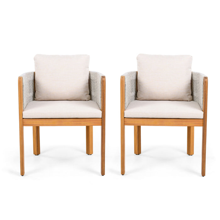 Outdoor Dining Chairs & Rope Handles (Set of 2) - Beige / Teak