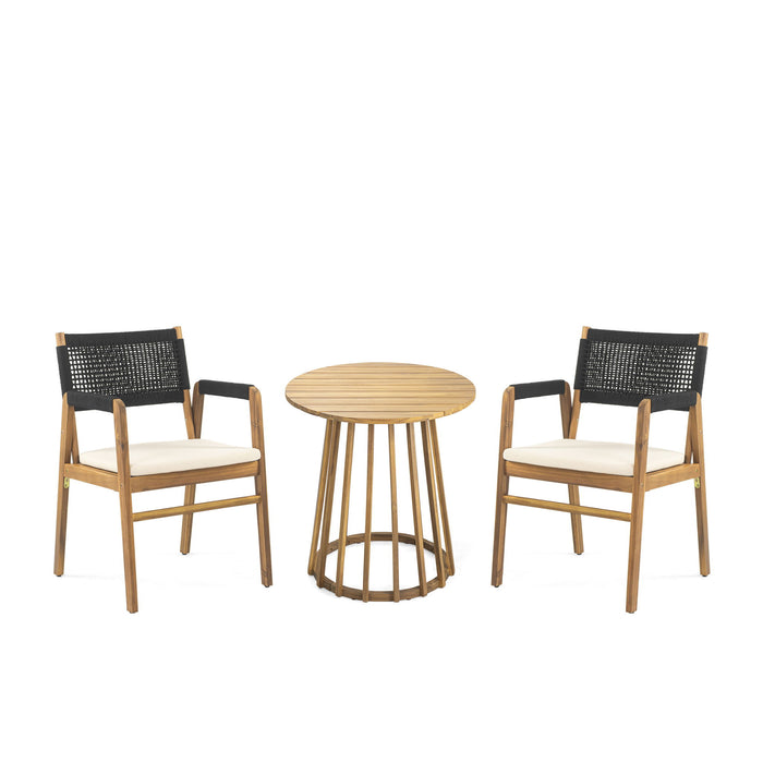 Outdoor 3 Pieces Acacia Wood Dining Set With Cushions