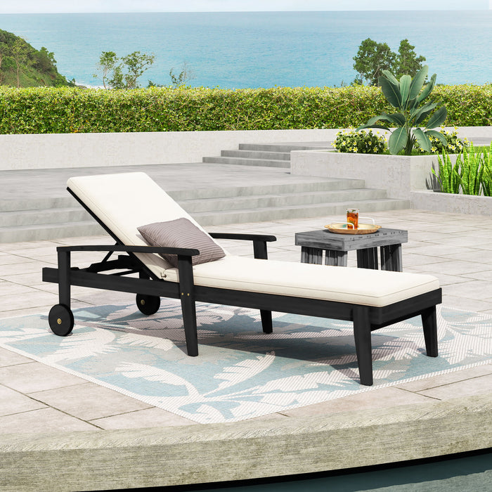 Jason - Black Chaise Lounge Adjustable Acacia Wood Outdoor Furniture