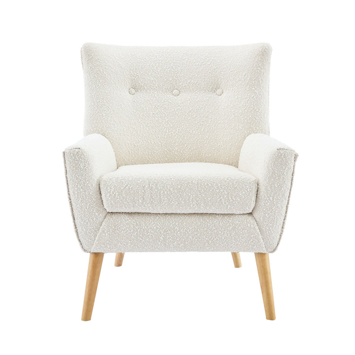Ergonomic Accent Chair With Button Tufted Design And Rubber Wood Legs - Almond