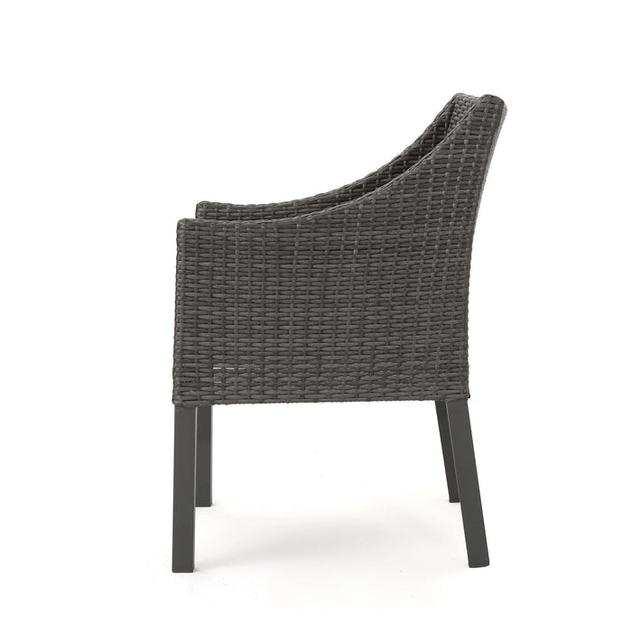 Outdoor Rattan Dining Chair With Straight Legs And Sloped Arms (Sey of 2)