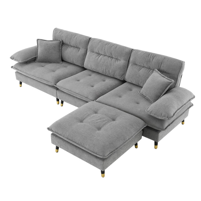 L Shaped Convertible Sectional Sofa 4 Seat Tufted Couch Set With Two Tone Adjust Legs Cloud Movable Ottoman
