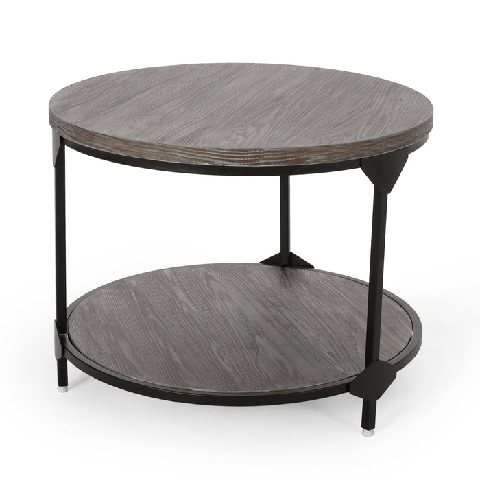 Coffee Table With Wood Patterned Tabletop And Iron Frame - Gray