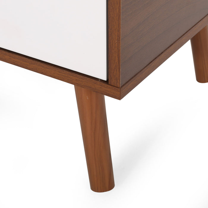 Modern 2 Door Cabinet End Table - White / Walnut