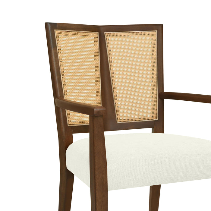 Mid Century Modern Arm Dining Chairs With Rattan Backrest