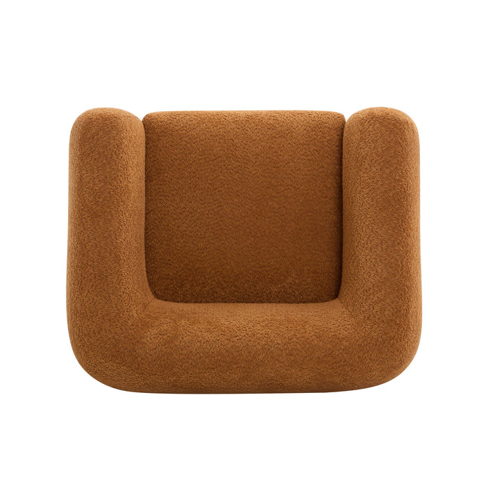 Modern Upholstered Boucle Arm Chair With Tuxedo Design And Triangular Legs