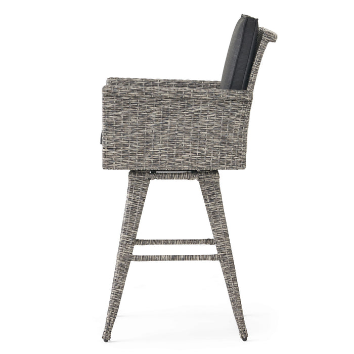 Outdoor Rattan Swivel Barstool With Water Resistant Cushion - Mixed Black / Dark Gray